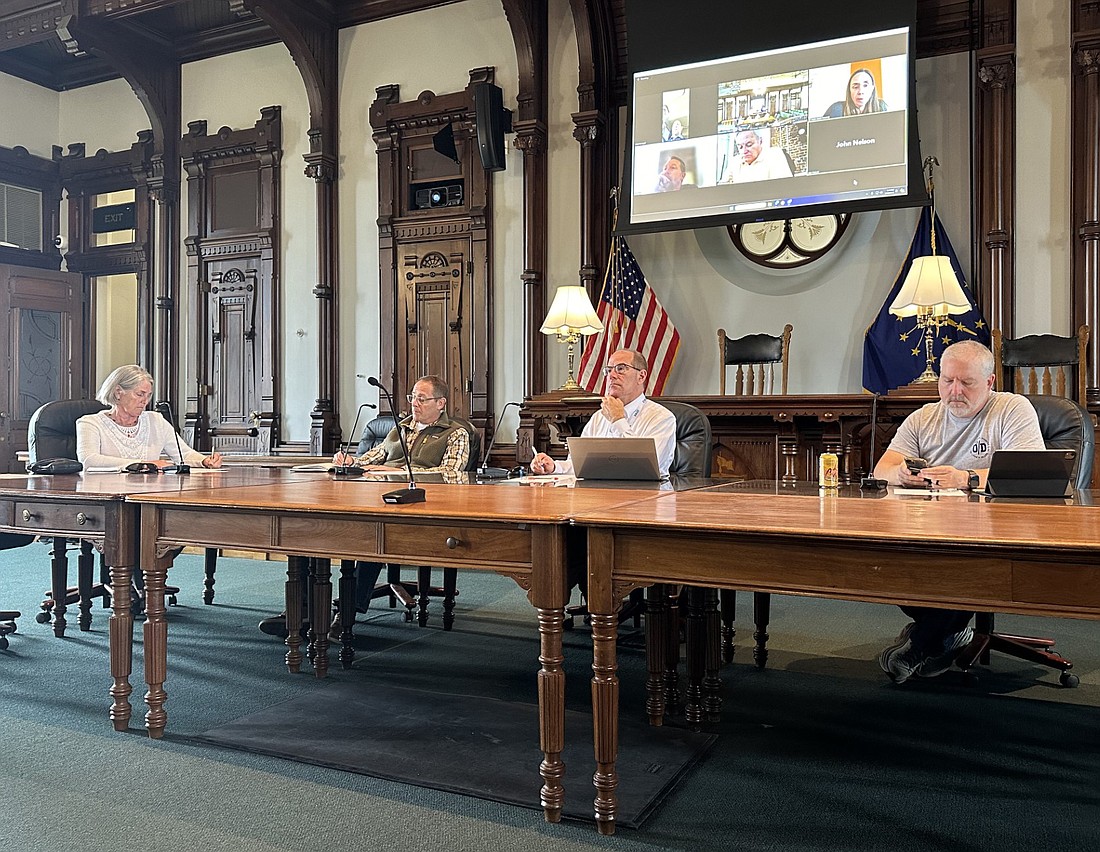 Kosciusko County Department of Parks and Recreation Board met Thursday and heard updates about the trails master plan and Chinworth Trail extension projects. Pictured (L to R) are Board Vice President Aggie Sweeney, Troy Turley, President Rob Bishop and Mike Cusick. Board member Matt Metzger attended virtually. Photo by David Slone, Times-Union