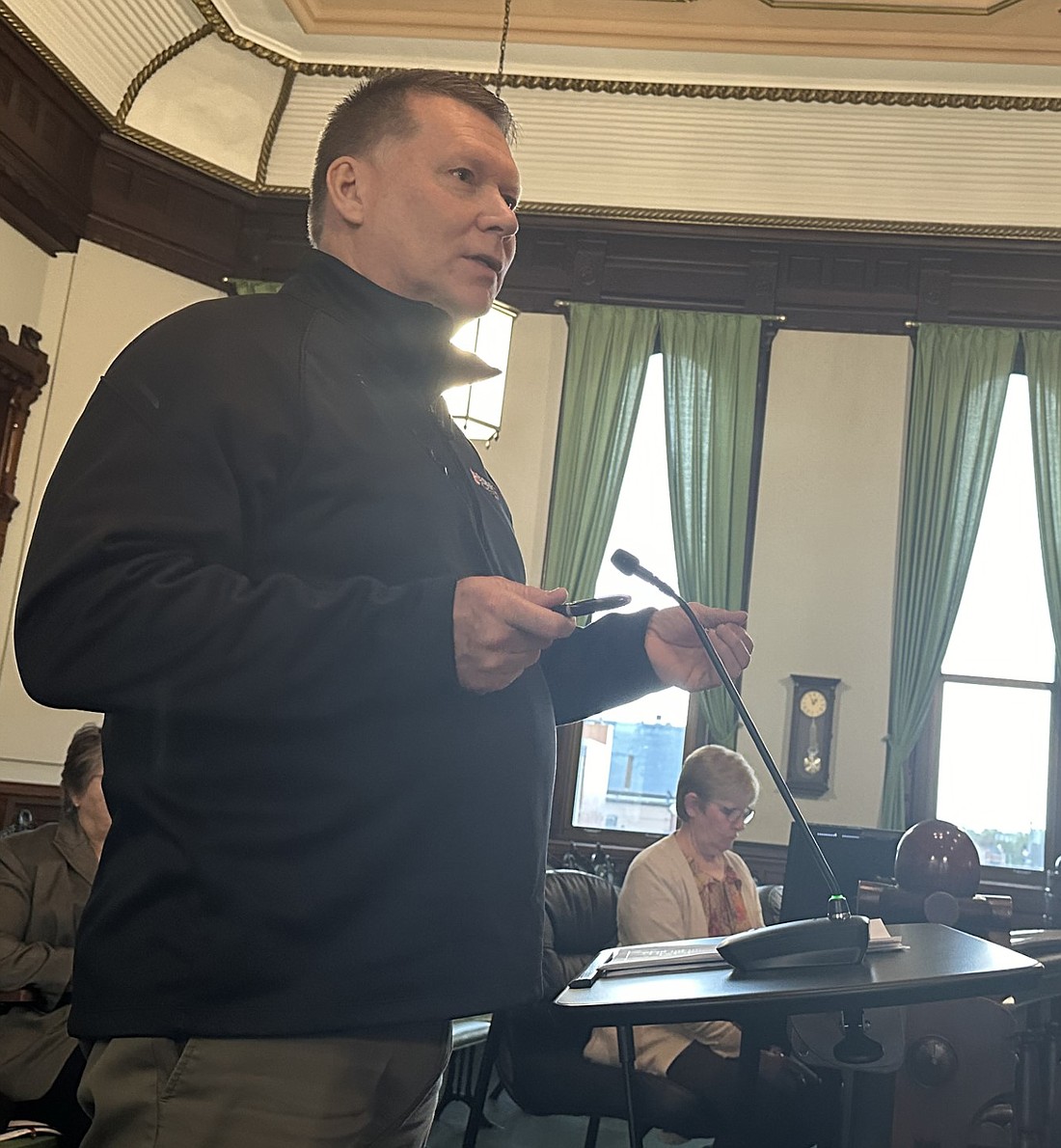 Chris Stine, partner and architect with Design Collaborative, was on hand at the Kosciusko County Commissioners Tuesday to talk about a multi-building facility assessment for the county. Photo by David Slone, Times-Union