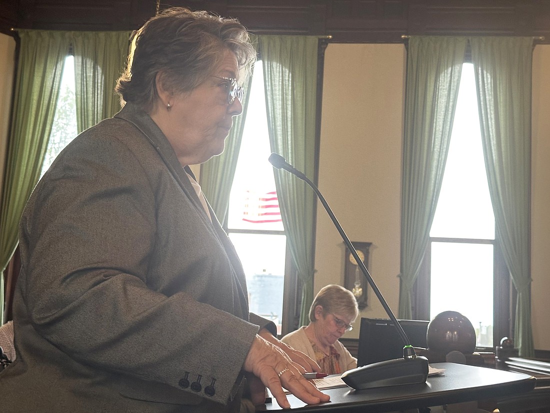 Suzie Light, Kosciusko Economic Development Corporation interim co-CEO, gives a quarterly report to the county commissioners Tuesday. Photo by David Slone, Times-Union