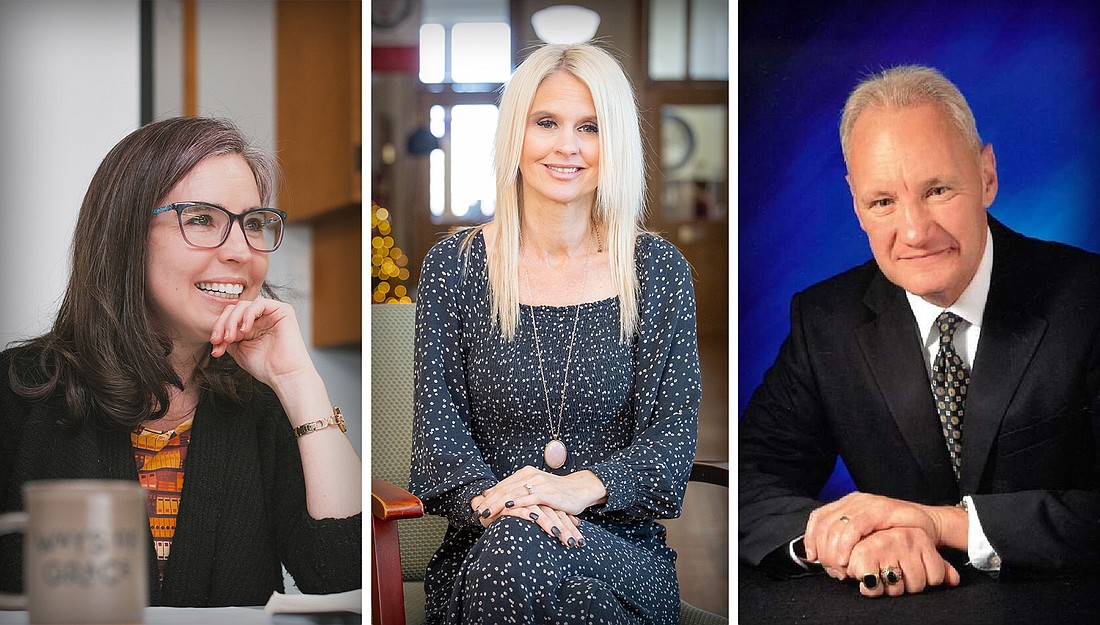 Grace College & Seminary professors (L to R) Dr. Lauren Rich, Dr. Rachael Hoffert and Dr. Tom Clothier were recently honored for their contributions to the institution’s culture of service and academic excellence. Photos Provided