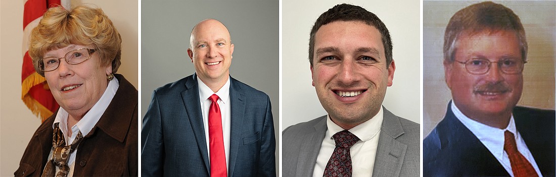 Winners of contested races in Tuesday’s Republican primary are (L to R) Sue Ann Mitchell, northern district county commissioner; Matthew Buehler, Circuit Court judge; Tyler Huffer, county coroner; and James Moyer, county surveyor. Photo by David Slone, Times-Union