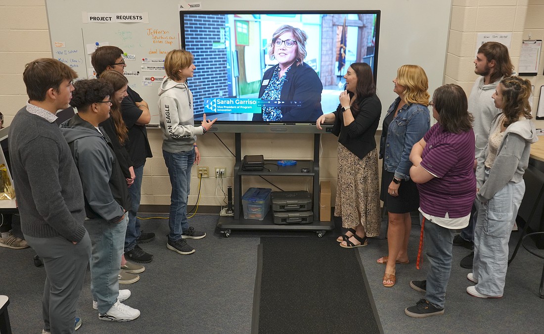 Scott Greene’s Advanced Digital Media class is pictured presenting the final project to the Junior Achievement team. Photo Provided.