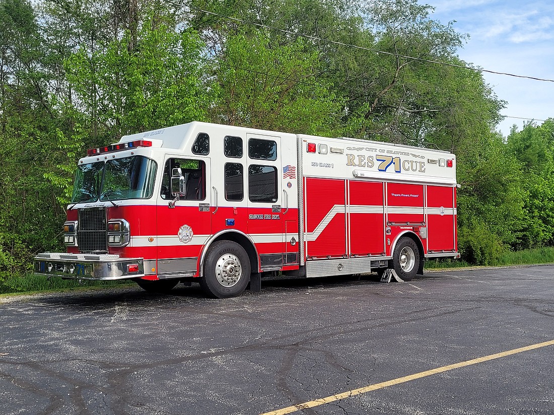 Shown is the new Silver Lake fire truck. Fire Chief John Conley said the new truck will have new graphics shortly. As pictured, it still has Shawnee, Kan., fire department graphics on it. Photo by Maddie Shultz