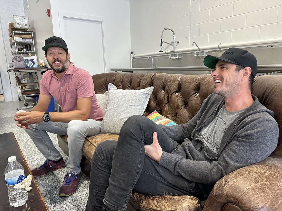 Generous Coffee owners Tyler Silveus (L) and Ben Higgins (R) talk about why they moved the business from Buffalo Street to 121 W. Center St., Warsaw, during an interview Friday. Photo by David Slone, Times-Union