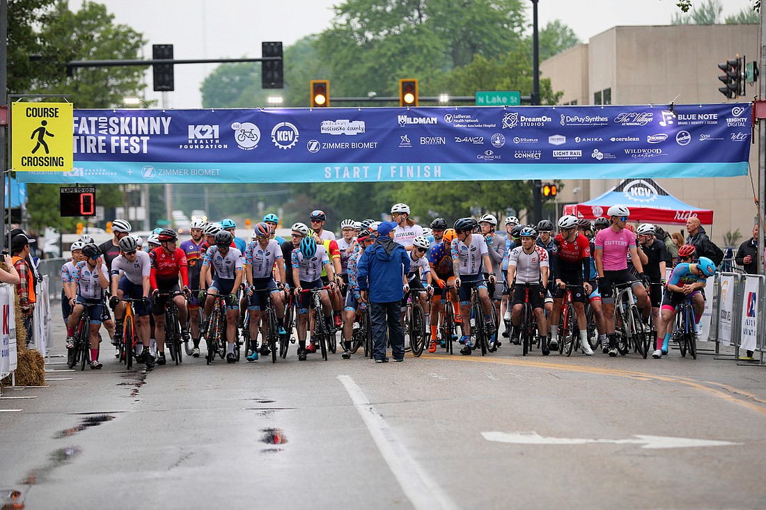 Cyclists gather before the Criterium Road Race at the 2023 Fat & Skinny Tire Fest in downtown Warsaw. Photo Provided.