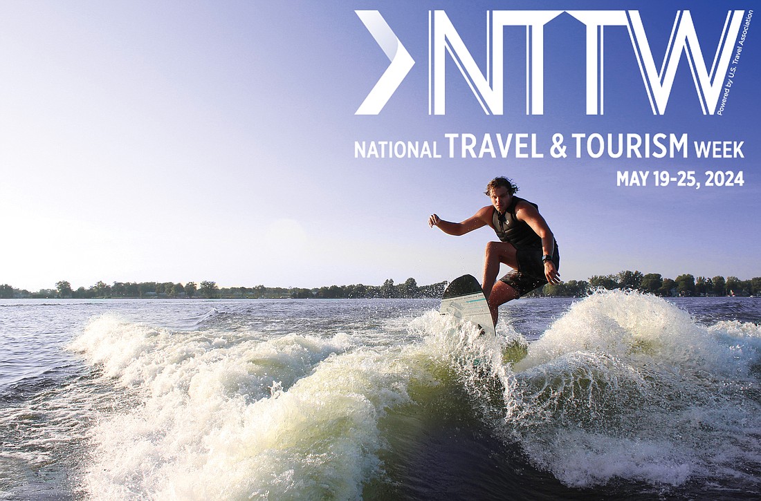 Shown is Wakesurf Winona with National Travel & Tourism Week Logo. Artwork Provided