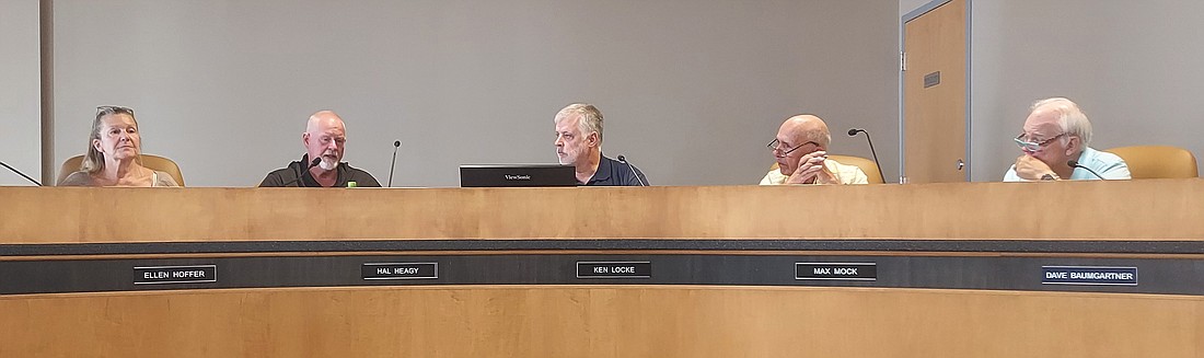 Pictured (L to R) are Oakwood Cemetery Board of Regents member Ellen Hoffer, sexton Hal Heagy, and board members Ken Locke, Max Mock and Dave Baumgartner. Photo by Jackie Gorski, Times-Union