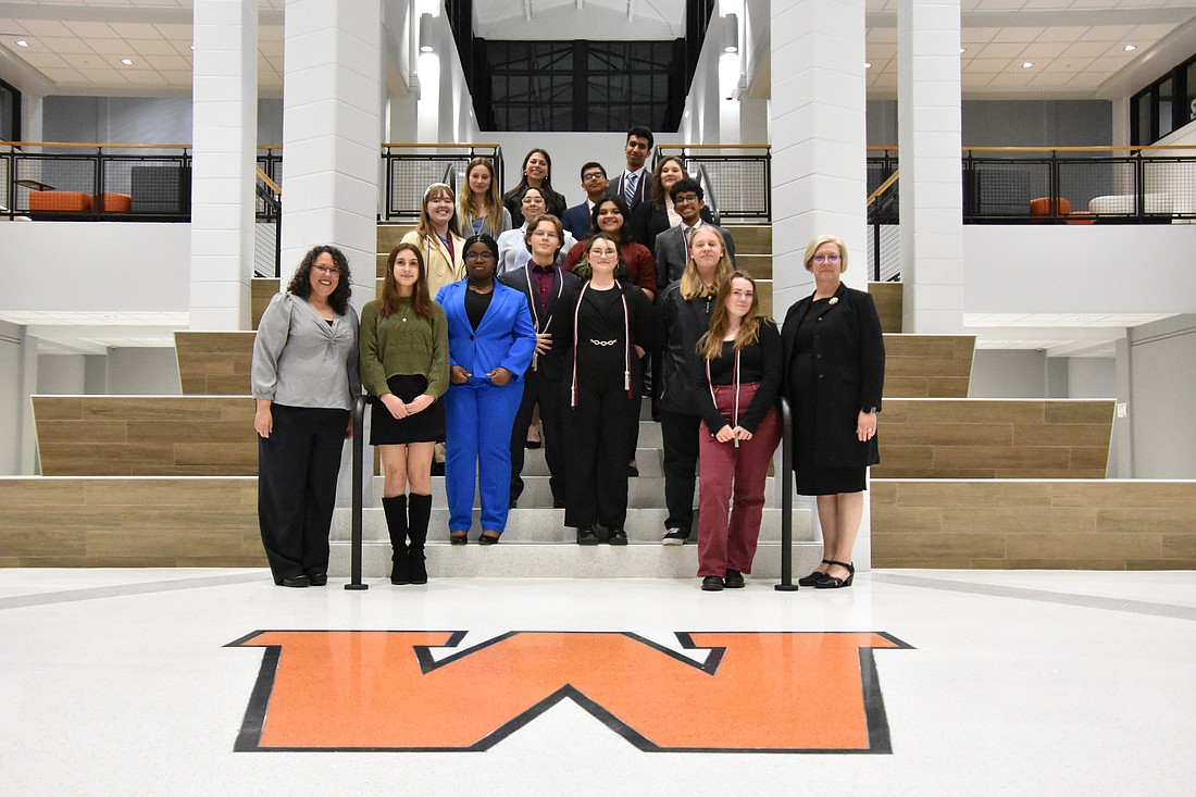 Pictured (L to R) are, front row: Jana Kuric, assistant volunteer coach; Samantha Anderson, Violet Watson, Lori Roe, coach; second row: Kristina Kolembe, Scarlett Shaffer, Griffin Roe; third row: Noah Luce; fourth row: Grace Ganser, Alyzah Guerra, Sara Rosales Cordon, Var Bobba; fifth row: Emilia Aram, Shashank Upadhyay, Grace Kuric; sixth row: Emilia Smaranayake and Doondee Patnala. Photo Provided.