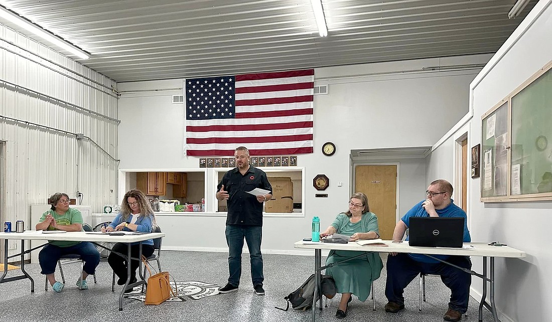 Curt Barkey, of Kosciusko Connect, shares an update at the Sidney Town Council meeting recently. Photo Provided.