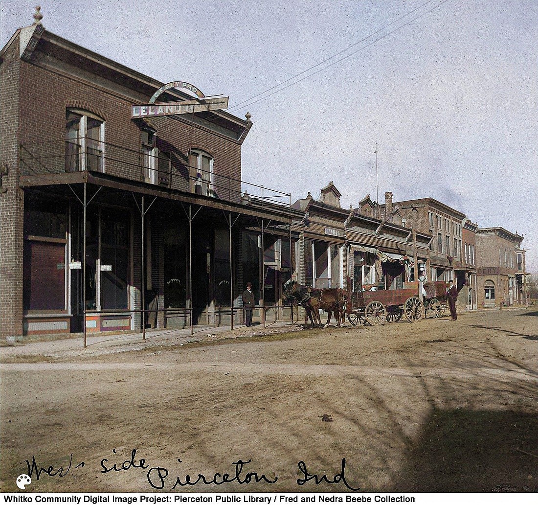 This early view looks north from the alley toward Market Street. These brick buildings, constructed shortly after a fire in 1895 destroyed all the frame buildings on this side of the street, still stand today other than the Hayes Block and the Record Building to the far right. Photo Provided.