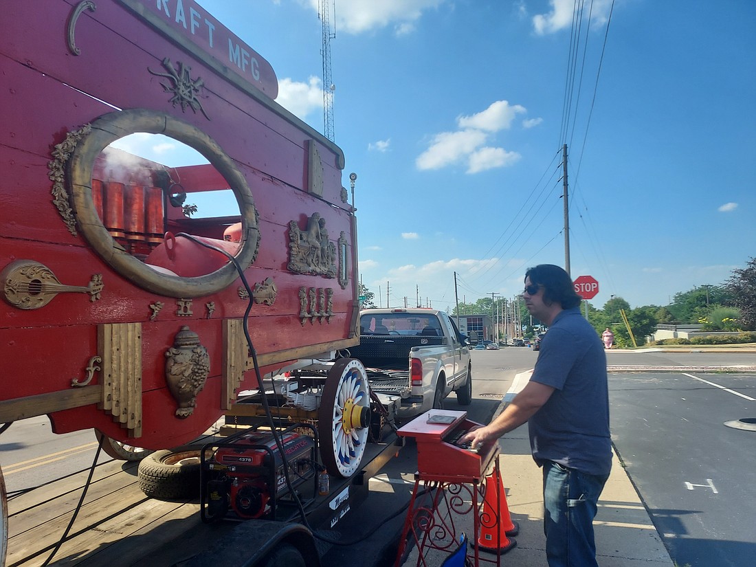 Zachary Morecraft plays an operational steam calliope Friday at the Old Jail Museum’s “Museum Under the Big Top.” Photo by Jackie Gorski, Times-Union