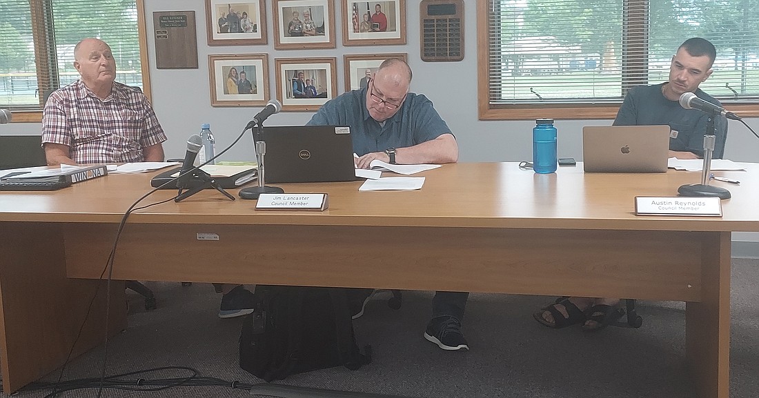 Pictured (L to R) are Winona Lake Town Manager Craig Allebach, Council President Jim Lancaster and Council Vice President Austin Reynolds. Photo by Jackie Gorski, Times-Union