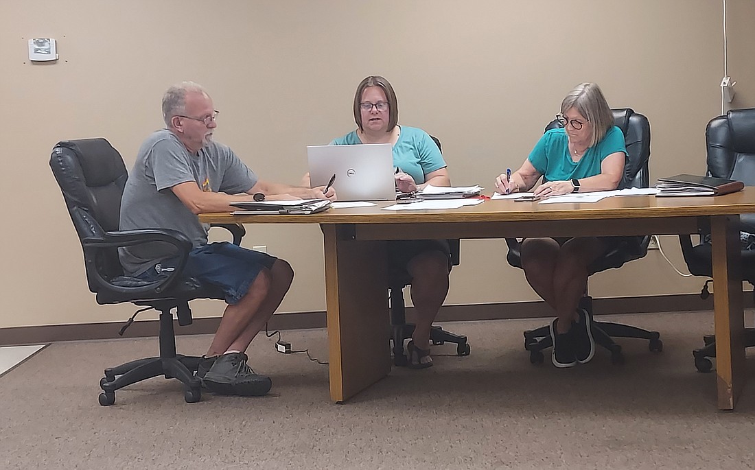 Pictured (L to R) are Mentone Town Councilman Tim Croy, Clerk-Treasurer Amanda Yaprak and Council President Jill Gross. Photo by Jackie Gorski, Times-Union