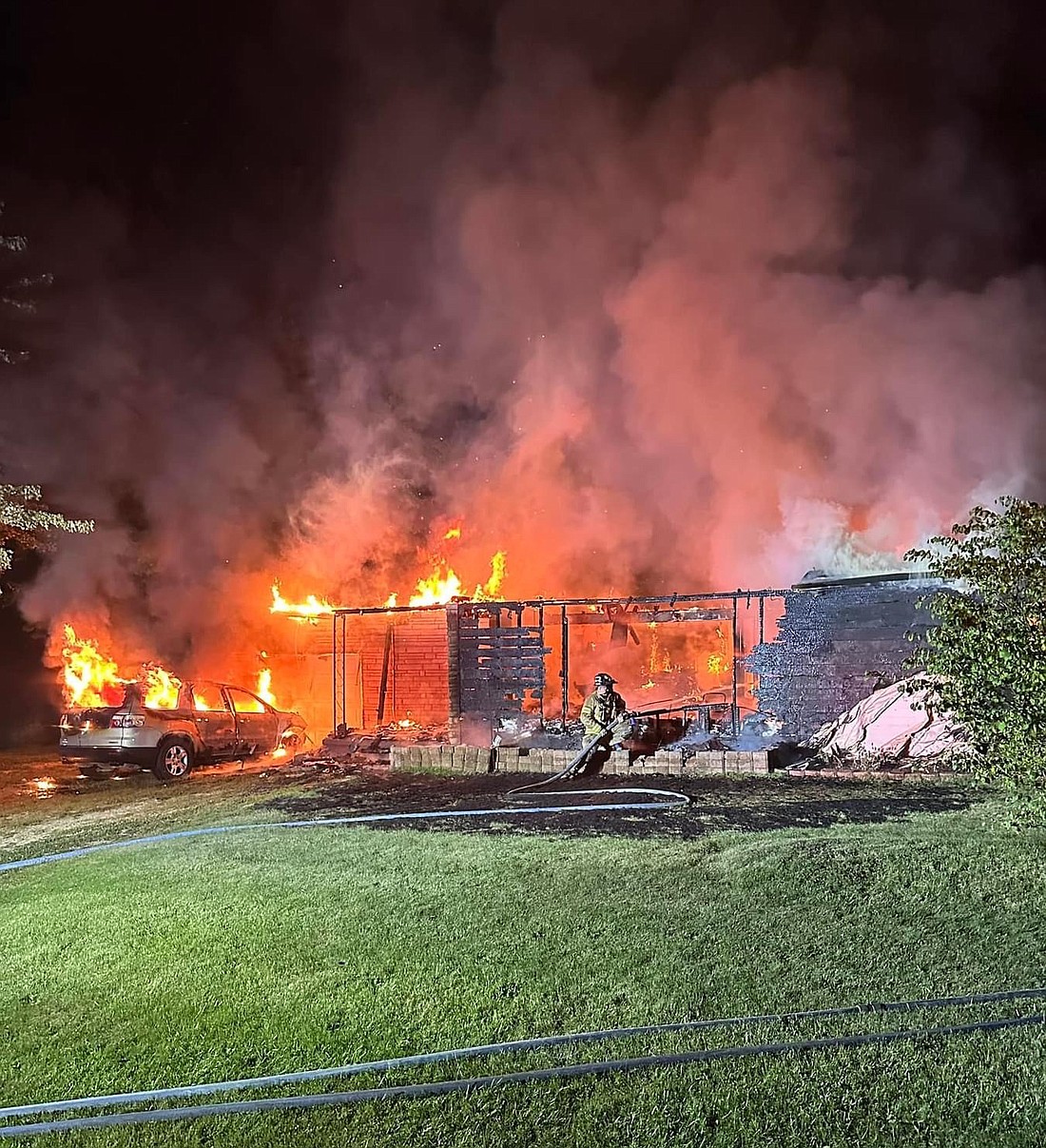 The home at 2238 W. CR 1200S, Silver Lake, is a complete loss after a Friday morning fire. Photo From Silver Lake Volunteer Fire Department’s Facebook Page