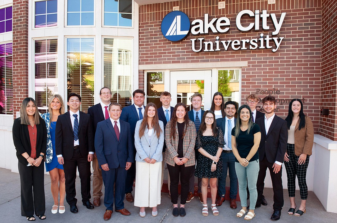 Pictured is the summer 2024 Lake City Bank intern class. These 17 students come from high schools and universities.