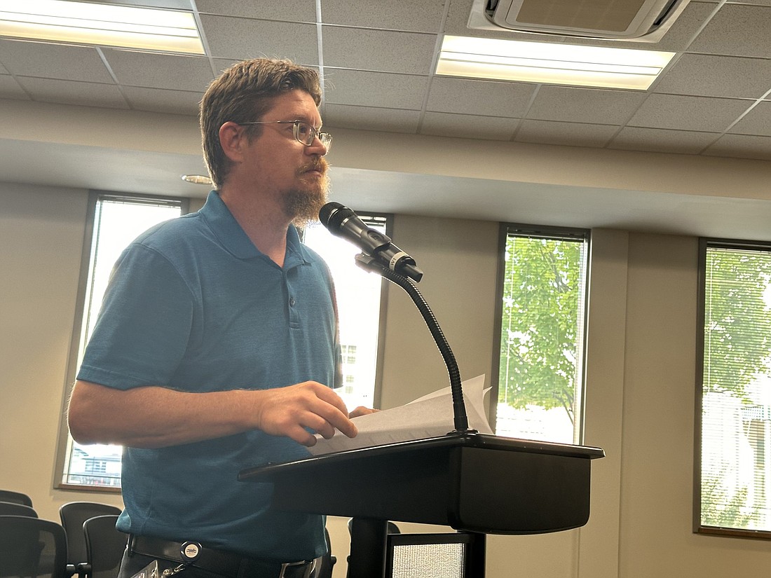 Warsaw Community and Economic Development Director Jeremy Skinner presents a resolution to the Warsaw Common Council on extending the economic development area for Wildman. Photo by David Slone, Times-Union