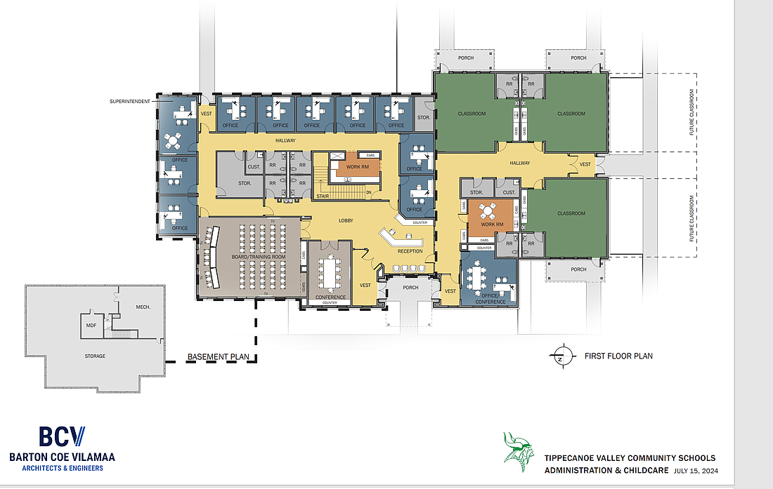 This rendering shows what a proposed new Tippecanoe Valley School Corporation administration building would look like, including space for a child care center. Rending provided by Barton-Coe-Vilamaa Architects and Engineers of Fort Wayne