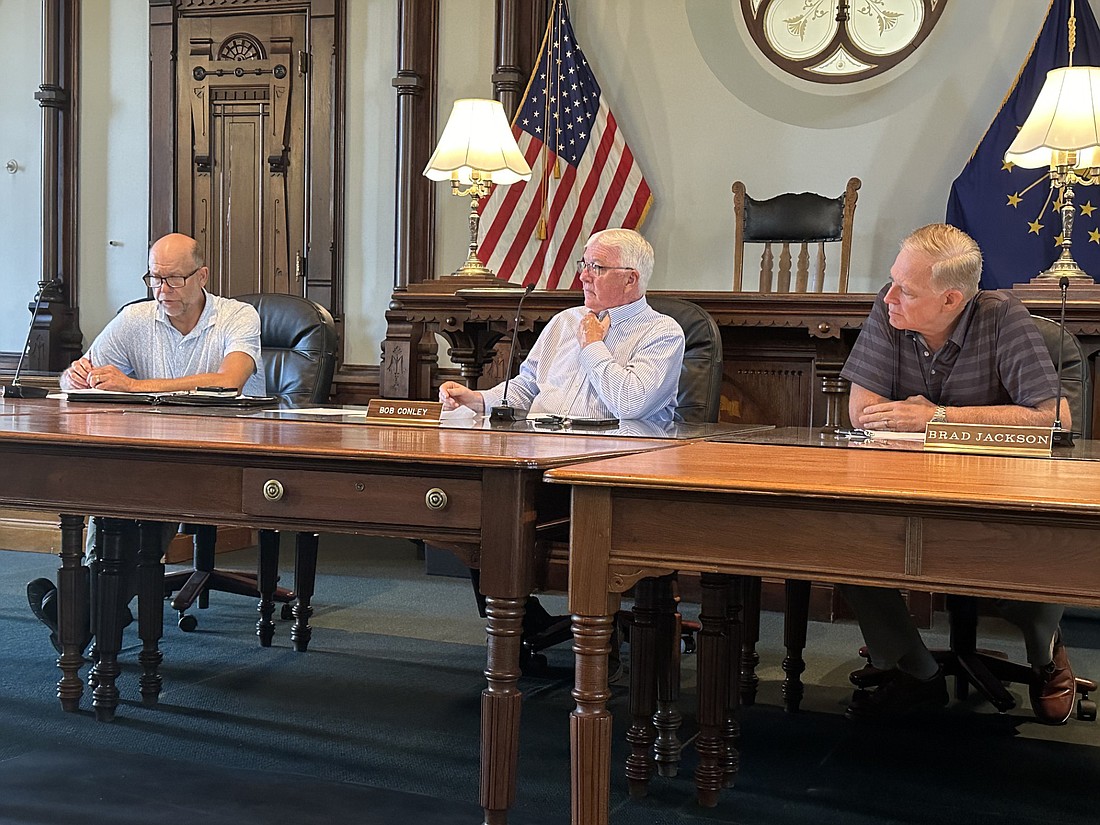 Kosciusko County Commissioners (L to R) Cary Groninger, Bob Conley and Brad Jackson discuss funding for nonprofits organizations for 2025. Photo by David Slone, Times-Union