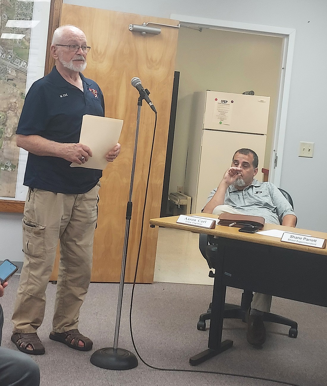 Winona Lake Fire Department Public Information Officer Mike Cox talks to the Winona Lake Town Council Tuesday. Photo by Jackie Gorski, Times-Union