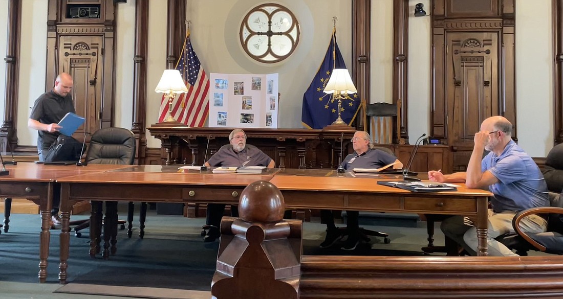 Pictured (L to R) are Alex Hall, Dr. Dennis Woodward, Kurt Carlson and Cary Groninger preparing for the Health First Kosciusko Committee meeting on Wednesday. Photo by Madison Hart, InkFreeNews