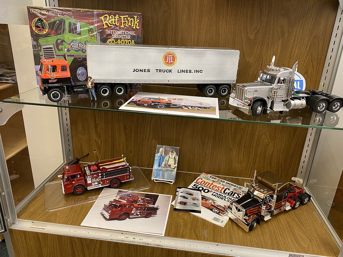 Jeff Bickel’s collection of fine-scale truck models are on display at the Akron Public Library.  Photo Provided.