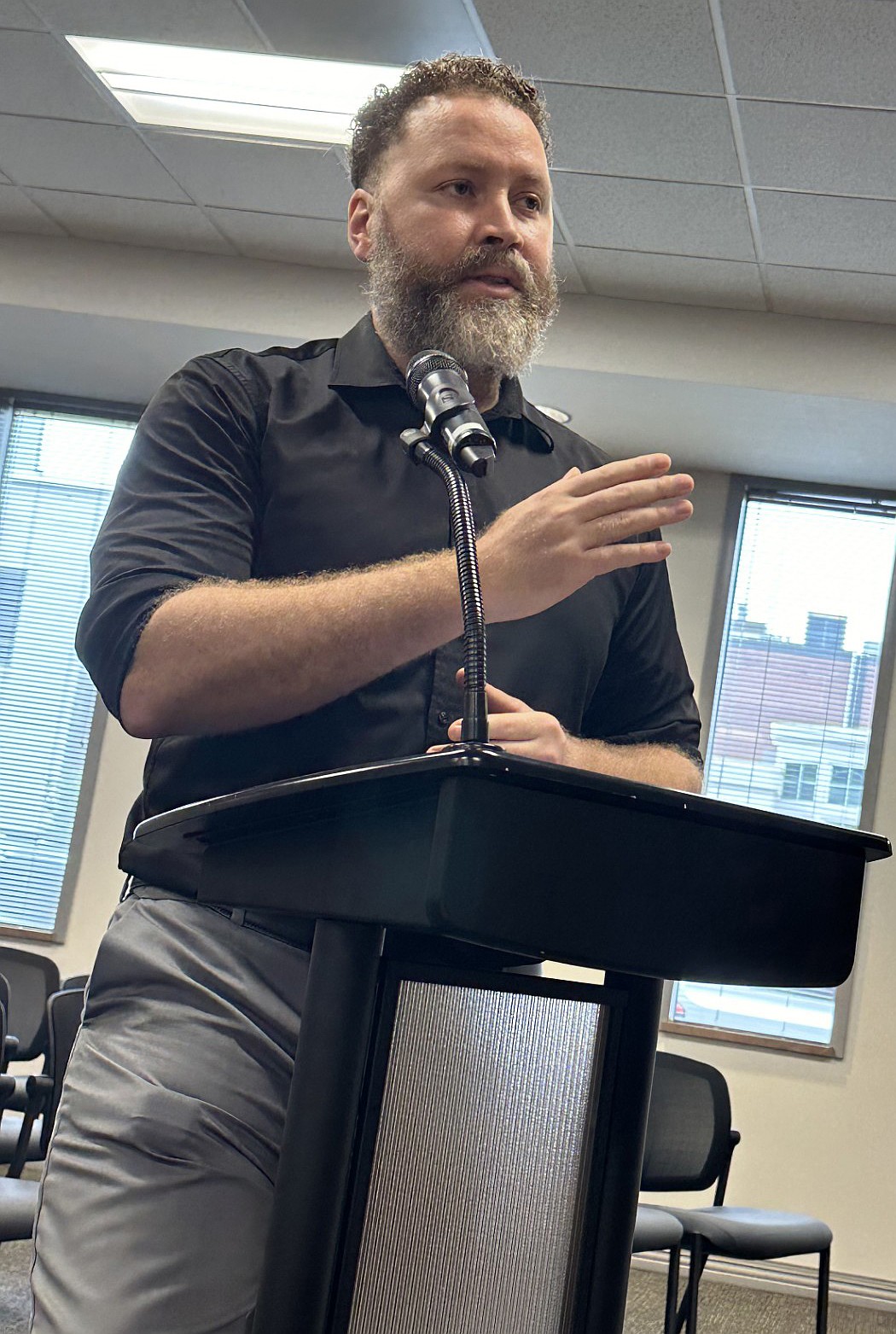 Warsaw City Planner Justin Taylor tells the Board of Public Works and Safety on Friday about a parcel donated by The Groninger Group to the city for a pocket park just west of the Downtown Warsaw YMCA. Photo by David Slone, Times-Union