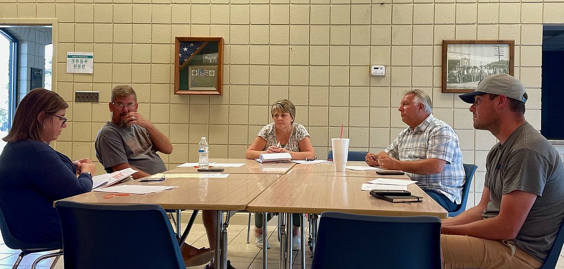 Pictured (L to R) are Pierceton town attorney Tammy Keirn, Town Councilman Chauncey Smith, Clerk-Treasurer Myra Mast, Council President Glenn Hall and Town Superintendent Casey Boggs. Photo by Madison Hart, InkFreeNews