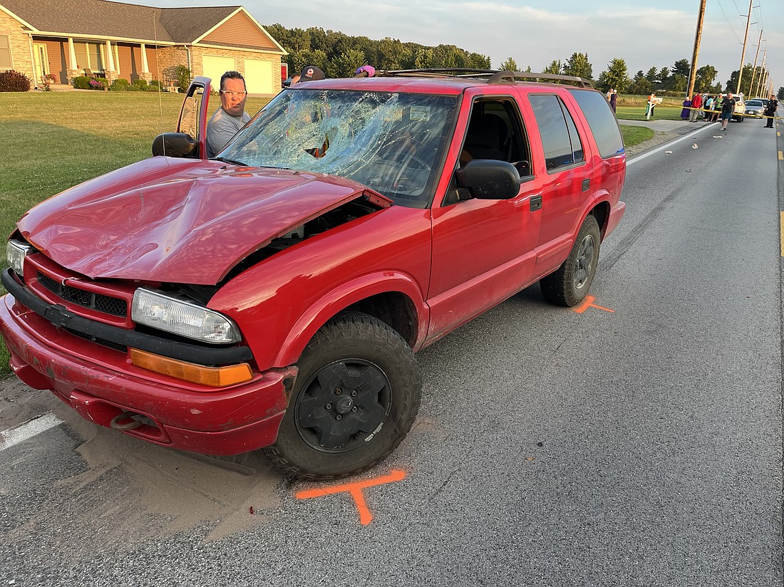 A Nappanee man was killed when the bicycle he was riding Thursday night was hit by this Chevy Blazer. Photo provided by Kosciusko County Sheriff's Office.