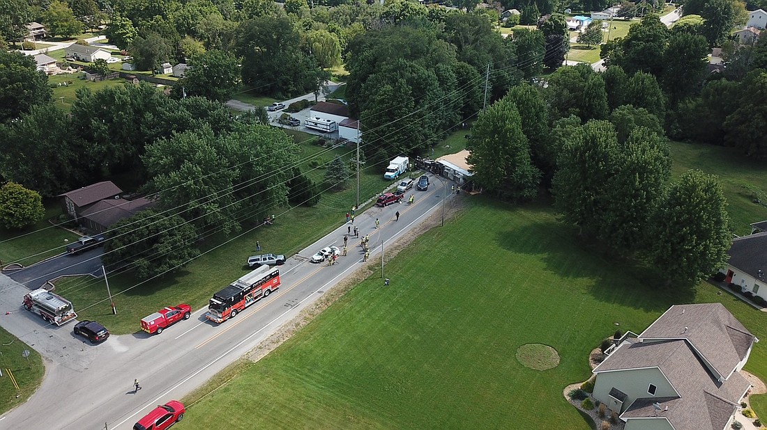 An aerial shot of Tuesday afternoon’s six-vehicle accident on Ind. 15, south of Southwood Drive, Warsaw. Photo by Kyle Carter