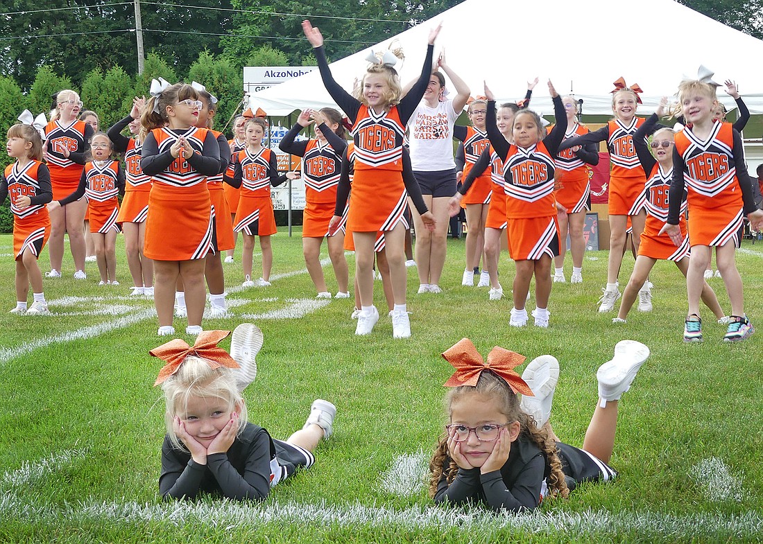 Young Tigers cheerleaders perform Saturday during the 20-year celebration of Fribley Field. Photo by Gary Nieter, Times-Union.