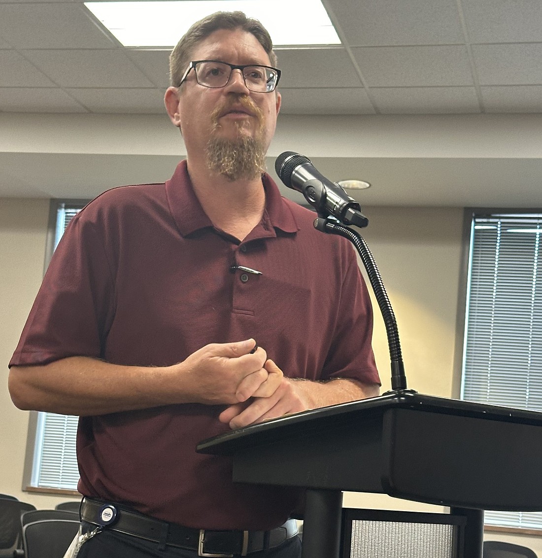 Warsaw Community and Economic Development Director Jeremy Skinner explains the resolution to the Warsaw Common Council Monday night regarding the purchase of the Warsaw Chemical properties on Argonne Road. Photo by David Slone, Times-Union