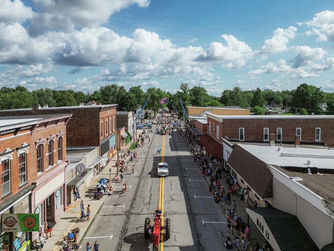 Shown is a drone view of downtown Pierceton in 2024 by Sarah Sands Photography. Photo Provided.