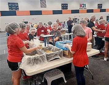 Volunteers aimed to pack 800,000 meals in four days for Feed My Starving Children in 2022. Photo by Jackie Gorski, Times-Union