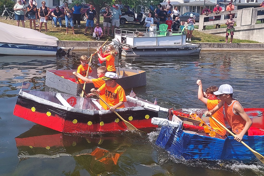 Pictured are the Rapid Robots, Unsinkable Titanic and Those Guys boats. Unsinkable Titanic had the fastest overall speed. Photo by Jackie Gorski, Times-Union