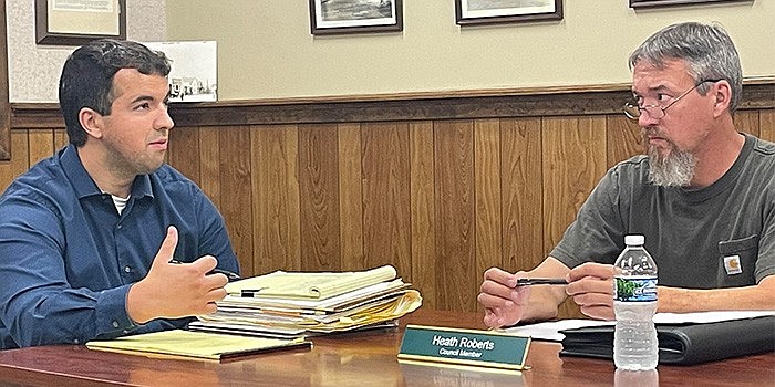 Pictured (L to R) are Etna Green town attorney Nick Jacobs and Council President Heath Roberts. Photo by Liz Adkins, InkFreeNews