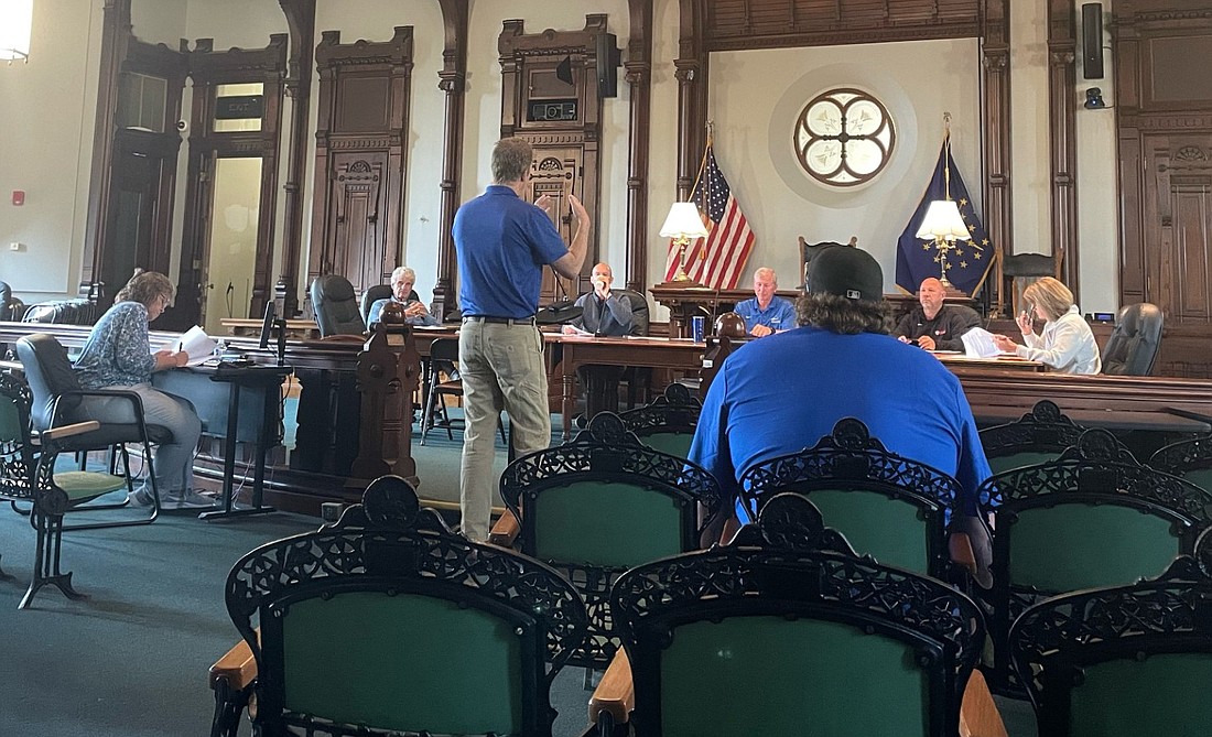 Lilly Center for Lakes and Streams Director Dr. Nate Bosch addresses the Kosciusko County Convention, Recreation and Visitors Commission at Wednesday’s meeting. Photo by Madison Hart, InkFreeNews