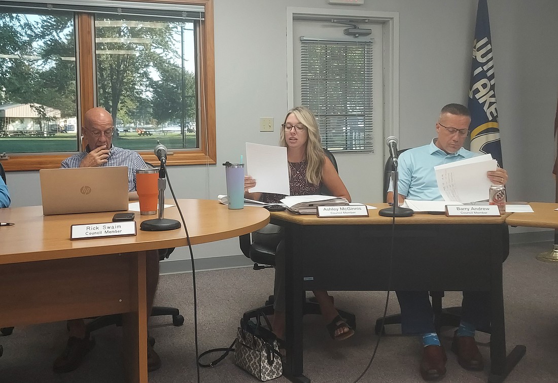 Pictured (L to R) are Winona Lake Town Council members Rick Swaim, Ashley McGinnis and Barry Andrew. Photo by Jackie Gorski, Times-Union