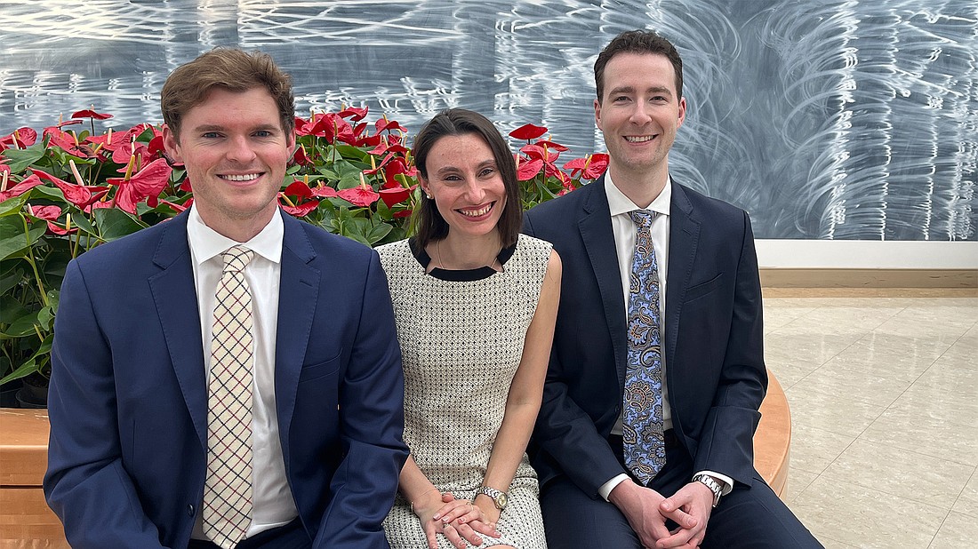 Pictured (L to R) are Dr. Connor Singrey, Dr. Alexandra Berman and Dr. Andrew Stone. Photo from Weill Cornell Medicine website