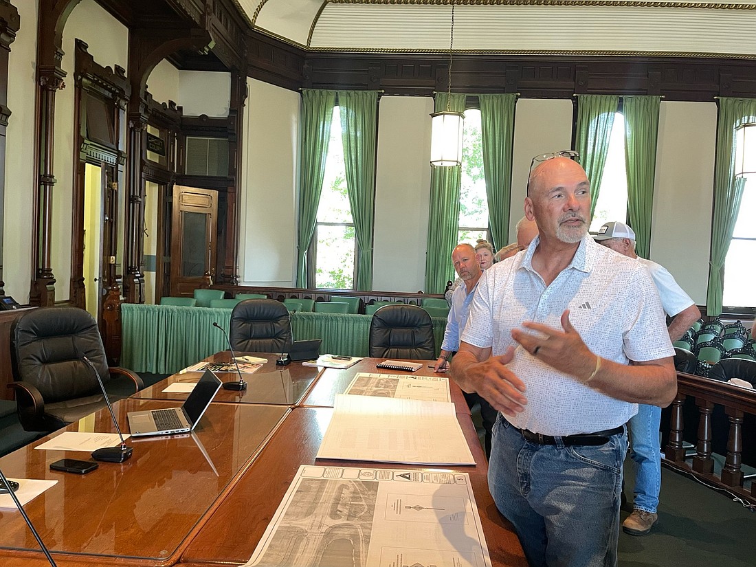 John Nelson, with Triad Associates Inc., presents plans for the Chinworth Trail project at the Kosciusko County Parks Board meeting Thursday. Photo by Madison Hart, InkFreeNews