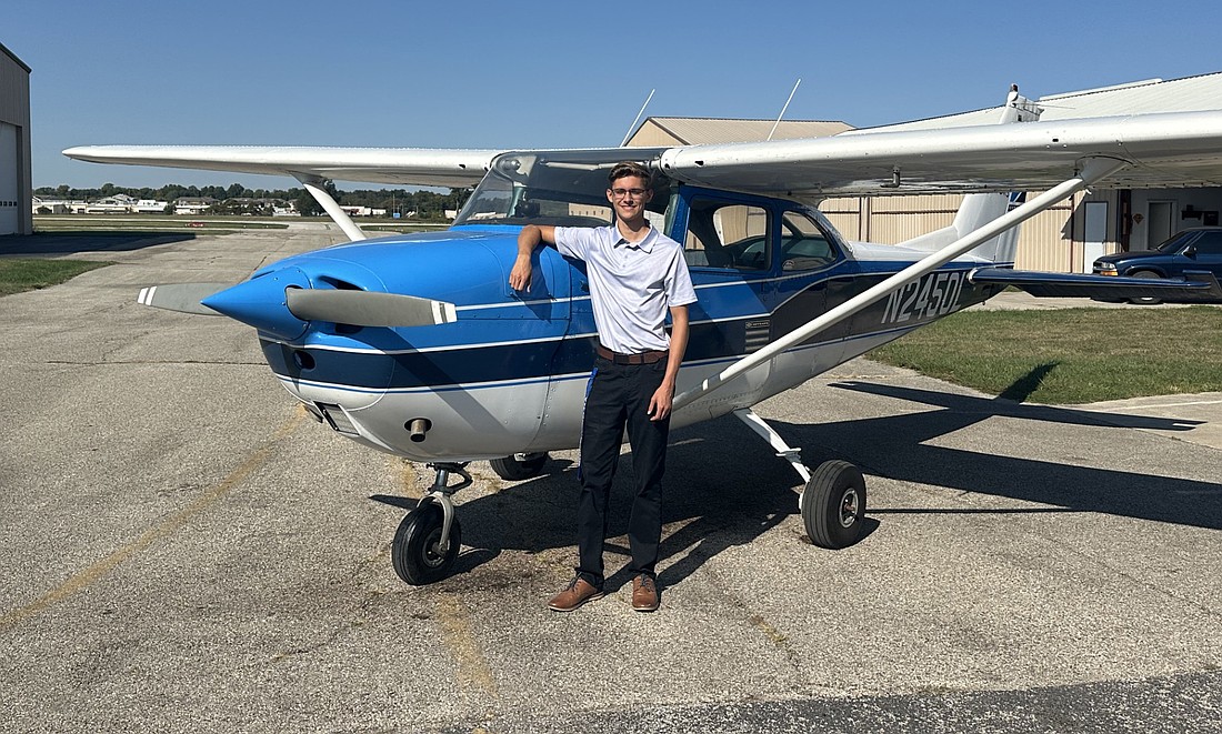 Carson Small, Lake City Aviators certified flight instructor, poses with LCA’s 1967 Cessna, which only has 748 hours on it. Photo by David Slone, Times-Union