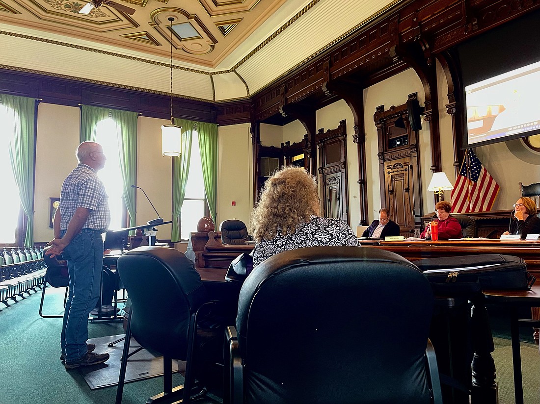 Kosciusko County Surveyor Michael Kissinger addresses the Kosciusko Redevelopment Commission at a meeting Thursday. Photo by Madison Hart, InkFreeNews