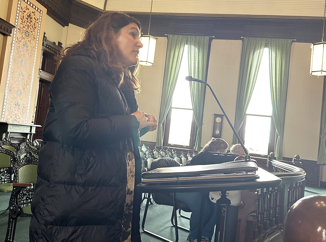 Kosciusko County Community Coordinator Amy Roe makes a request for American Rescue Plan Act (ARPA) funds for the town of Pierceton’s sidewalk project to the county’s ARPA Committee Wednesday. Photo by David Slone, Times-Union