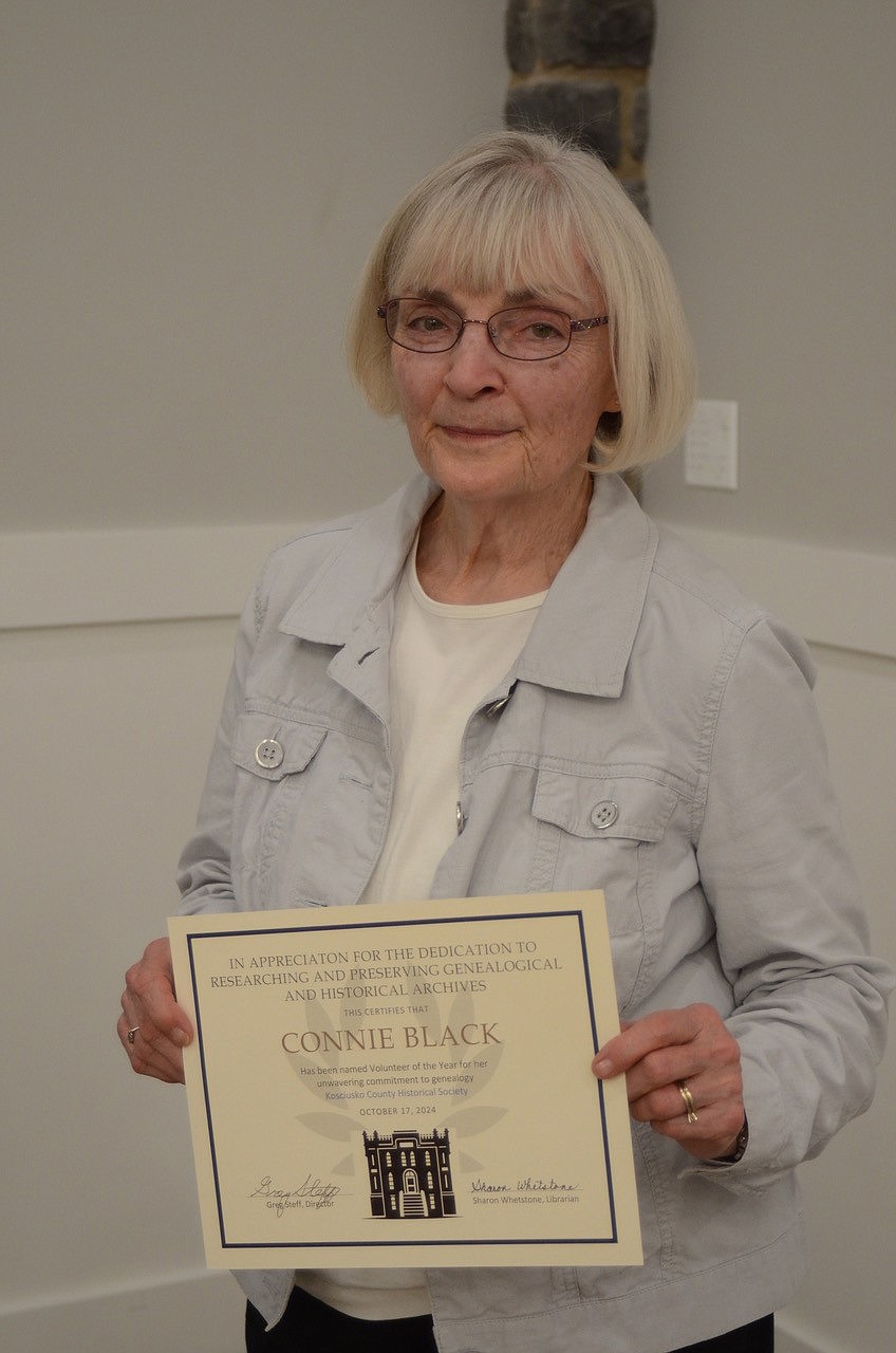 Connie Black, who was named the Indiana Genealogical Association State Volunteer of the Year, was also recognized for her dedication in researching and preserving genealogical and historical archives. Photo by Deb Patterson, InkFreeNews