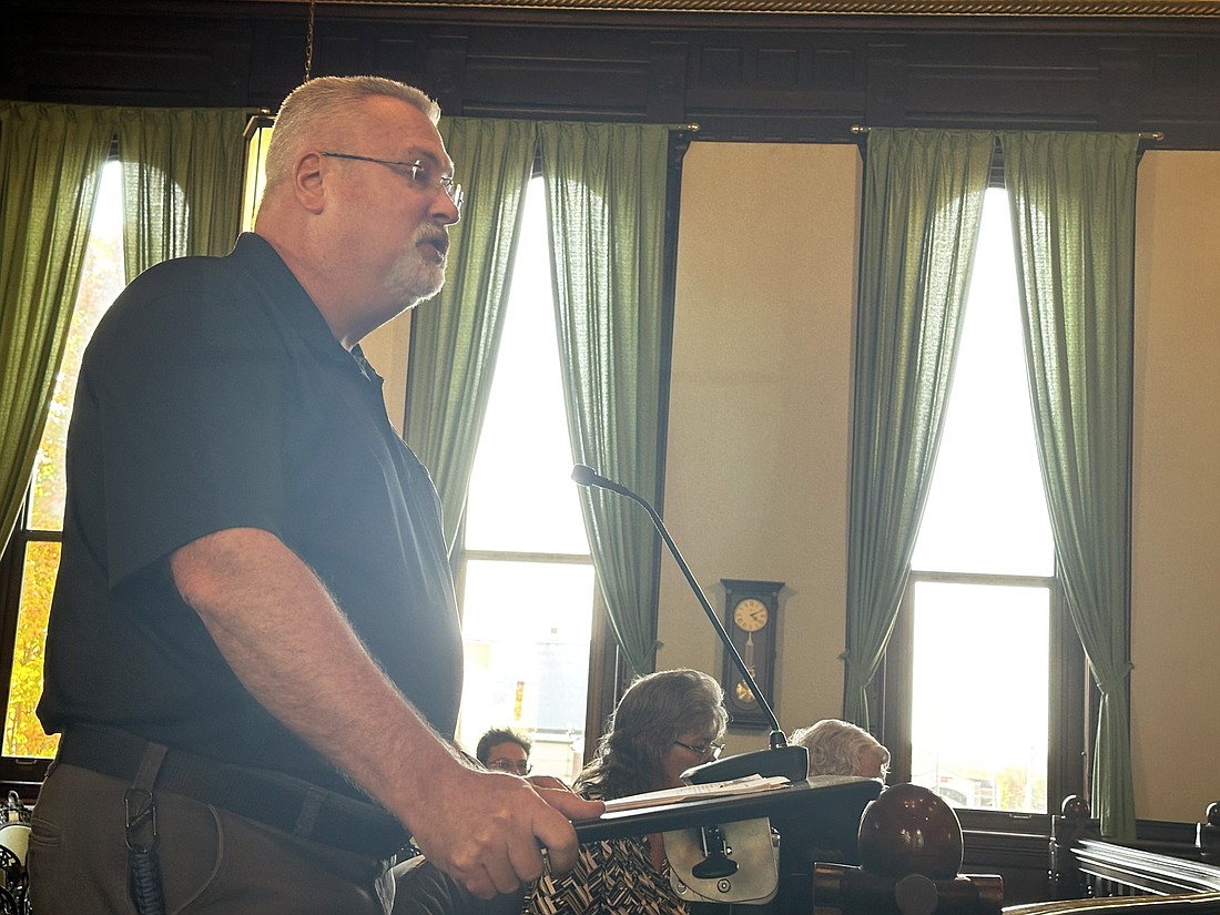 Kosciusko County Emergency Management Agency Director Kip Shuter requests the Kosciusko County Commissioners issue a burn ban countywide due to the dry conditions on Tuesday. The commissioners approved the burn ban proclamation for 30 days or until it’s rescinded. Photo by David Slone, Times-Union.