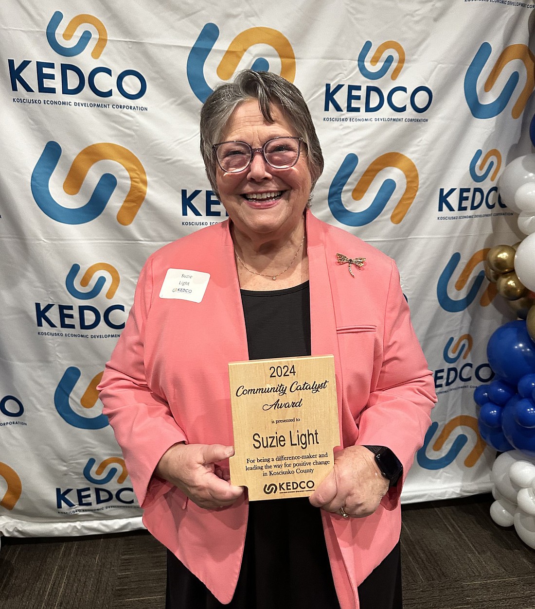 Suzie Light received the 2024 Community Catalyst Award at the KEDCO annual meeting and 40th anniversary celebration Wednesday at The Owl’s Nest in North Webster. Photo by David Slone, Times-Union.