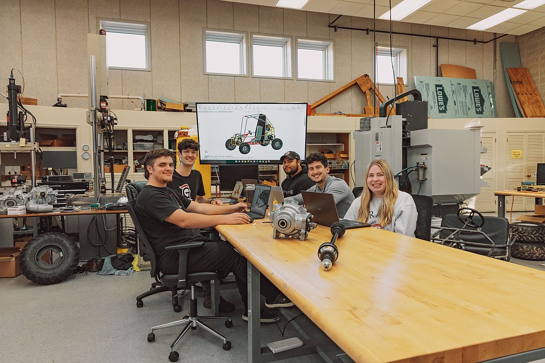 Grace College’s Baja SAE team (L to R) are Kelden Coccia, Graydon Brath, Joshua Nakasone, Nate Rulli and Isabella Dickhut. Photo Provided.