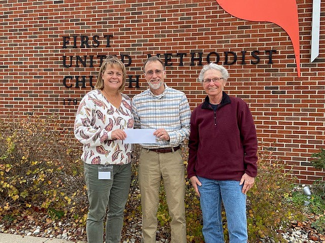 Pictured (L to R) are Rebecca Bazzoni, executive director, Joe’s Kids; Pastor Brian Smith, First United Methodist Church; and Jan Wilcox, Missions & Outreach First United Methodist Church. Photo Provided