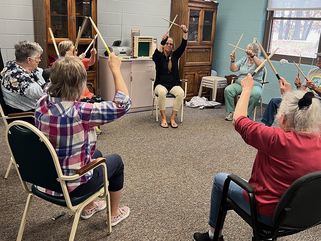 One of the activities that Kosciusko County Senior Services offers through its Activity Center is cardio drumming, which is shown with the activity coordinator leading the participants. Photo Provided.