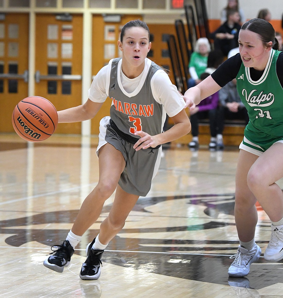 Senior Abbey Peterson drives to the basket during Tuesday's home game against Valparaiso...Nieter