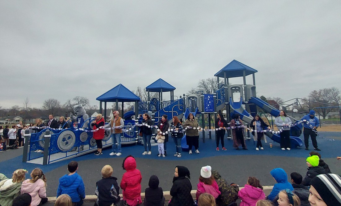 Nappanee Elementary School held a ribbon-cutting for its new playground Monday. Photo by Jackie Gorski, Times-Union